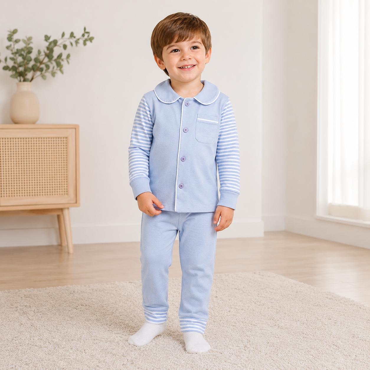 PIJAMA BOTONES CUELLO GRIS