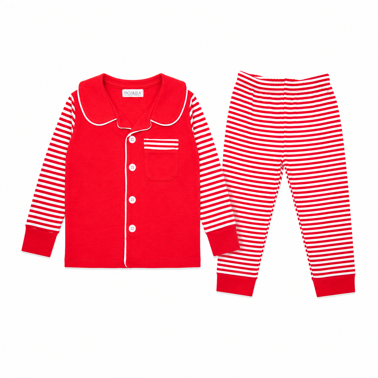 PIJAMA BOTONES CUELLO ROJO