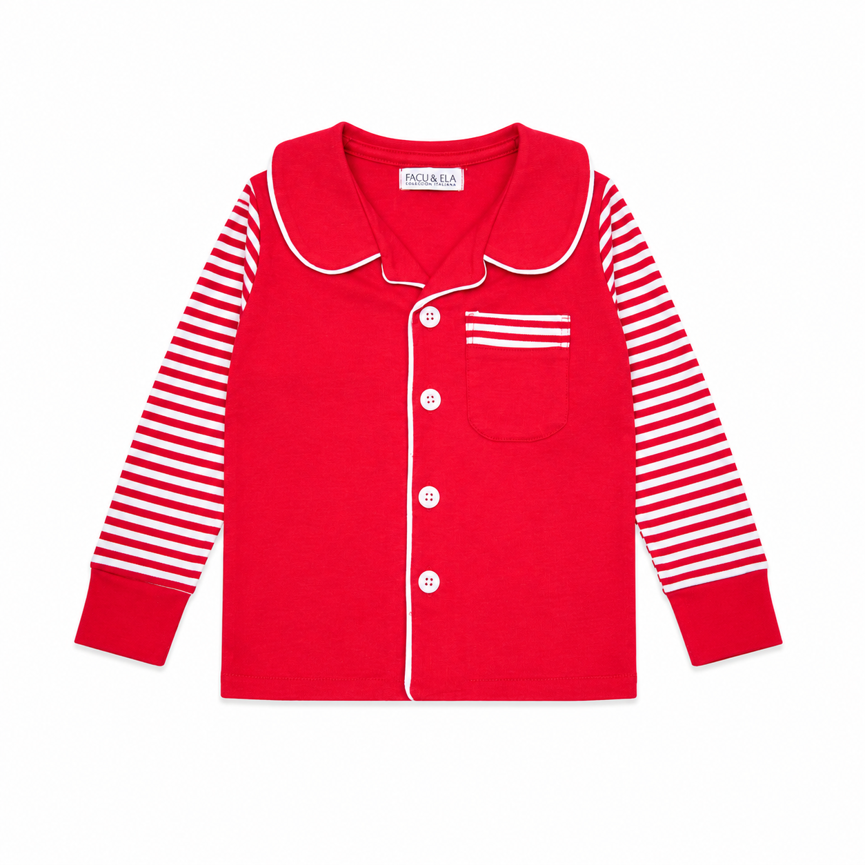 PIJAMA BOTONES CUELLO ROJO